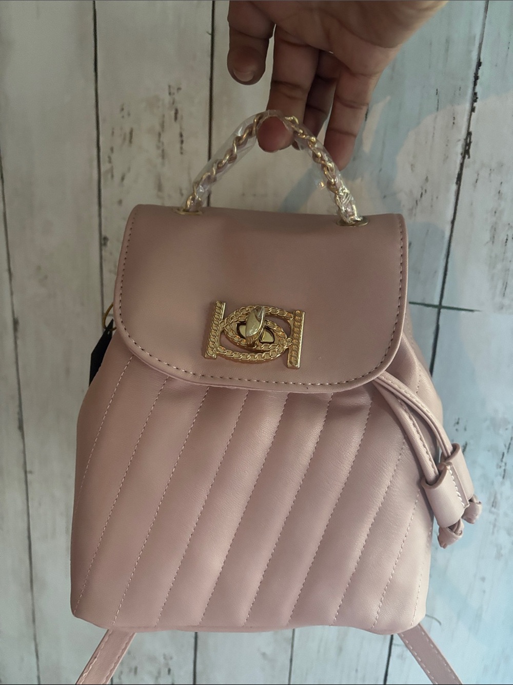 Quilted Pink Mini Backpack with Gold Hardware